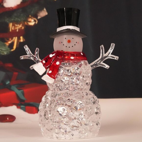 9 Inch Lighted Christmas Snowman Figurines Battery Operated Acrylic Xmas Gifts - Picture 3 of 7